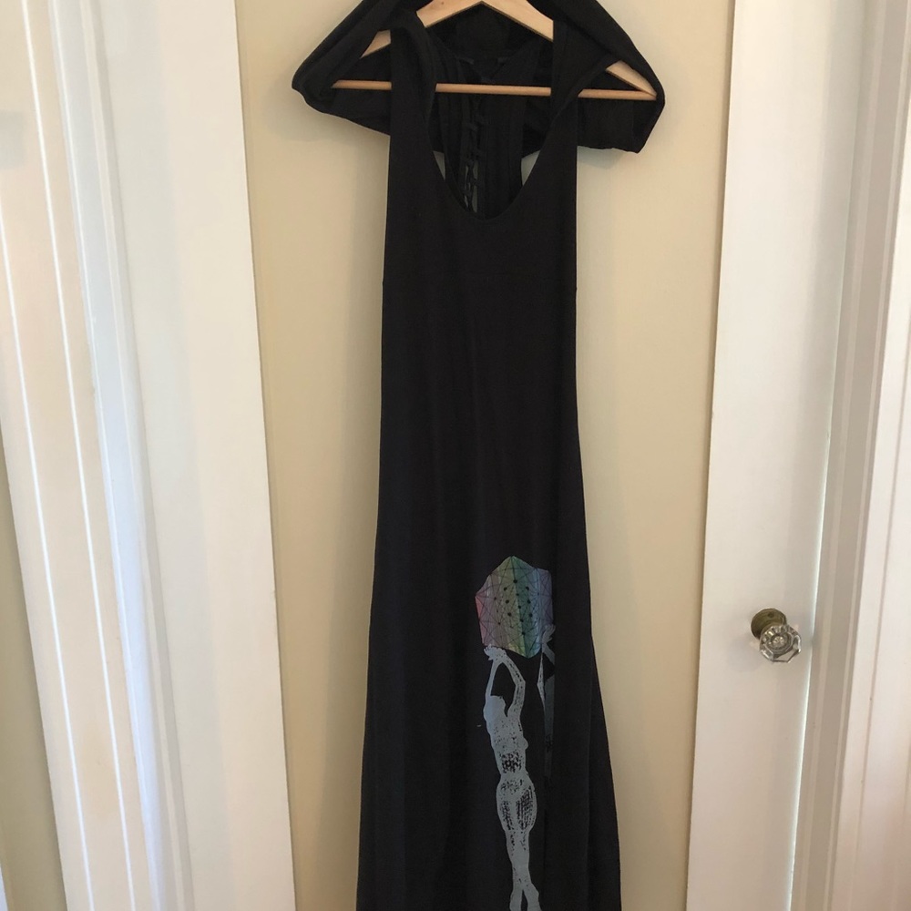 Hooded sexy witchy dress with hand dyed graphic